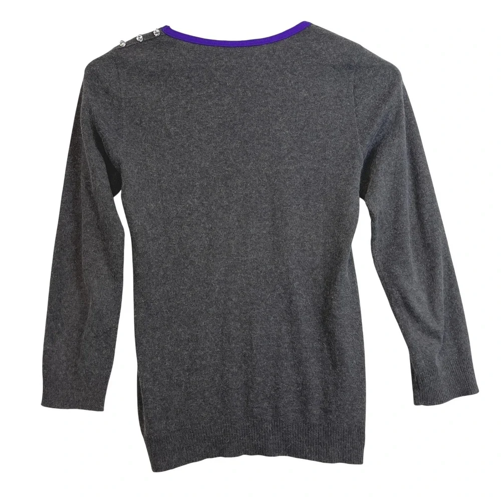 Sonia by Sonia Rykiel‎ Gray Angora Blend Sweater Purple Trim Button Shoulder S - Picture 3 of 9